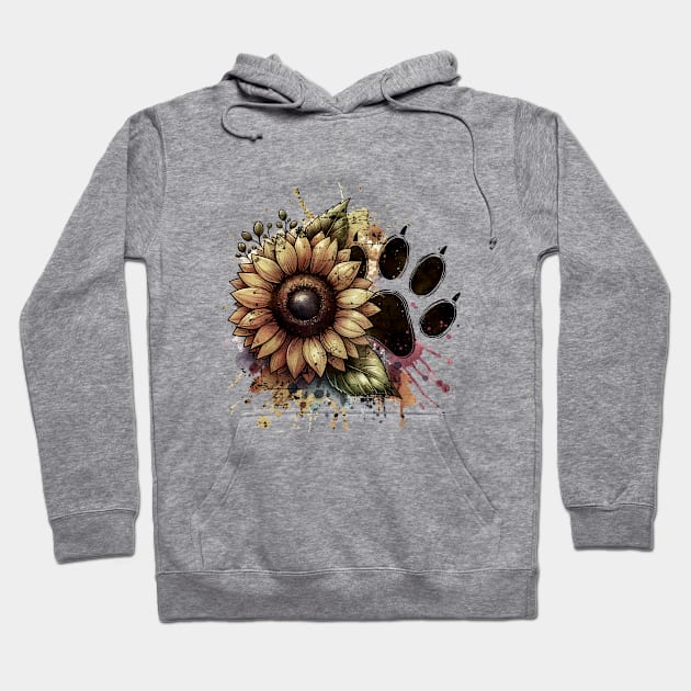 Paw print, sunflower, floral, flowers, pop grunge minimal style, pet lovers, animal lovers Hoodie by Collagedream